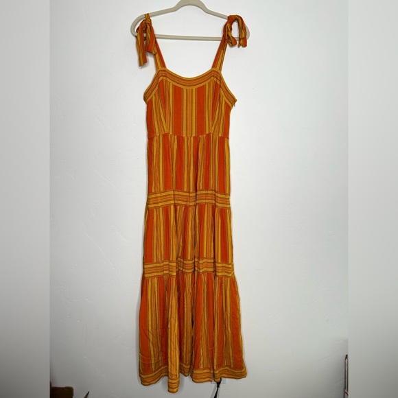 A loves A Orange Yellow Striped Tiered Maxi Dress Size Medium Fall Autumn - Picture 1 of 11